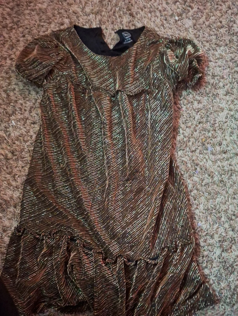 wonder nation Metallic Bronze Glitter Ruffled Party Dress